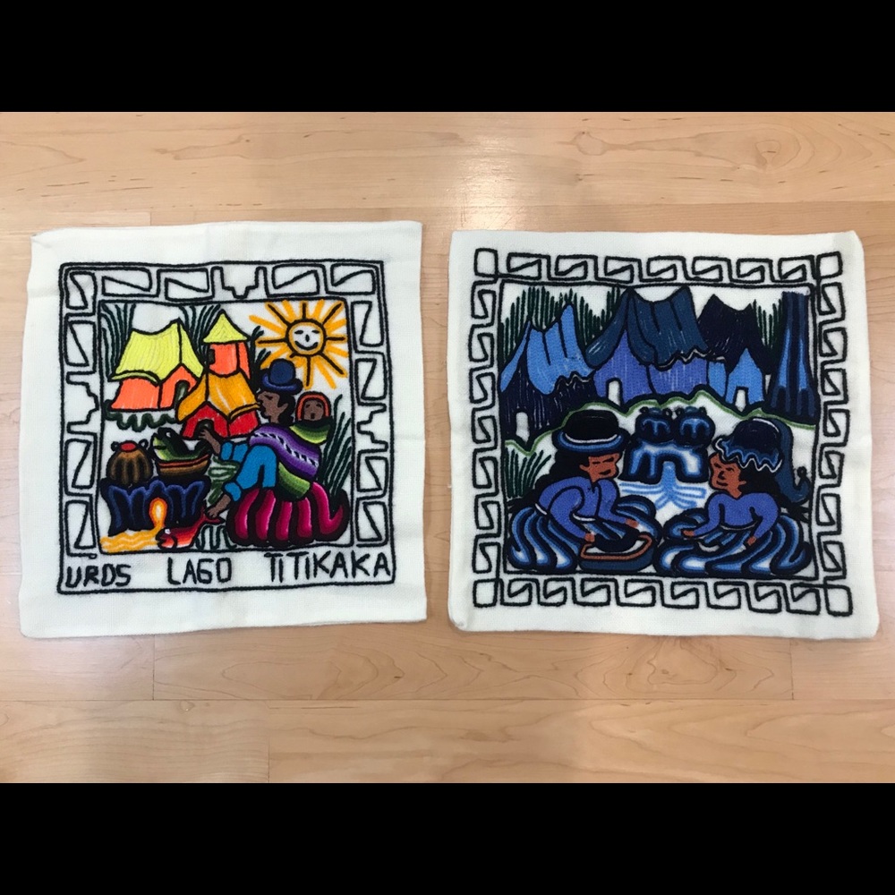 2 Lake Titicaca Peru Uros pillow cases handmade